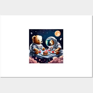 Two Teddy's in space suits having a romantic dinner on the Moon Posters and Art